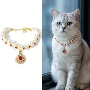 Pet pearl necklaces, collars, dog collars, cross-border rhinestone necklaces, kitten rhinestone pendants, necklace accessories, wholesale